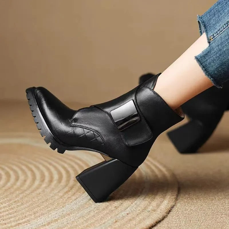 Taylor | Boots For Women | Ankle Block Heel With Strap Detail