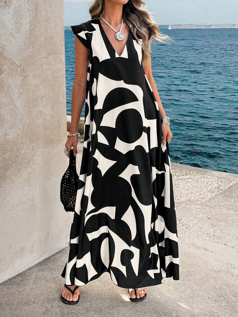 Florence | Women's Black Maxi Sundress | V-Neck