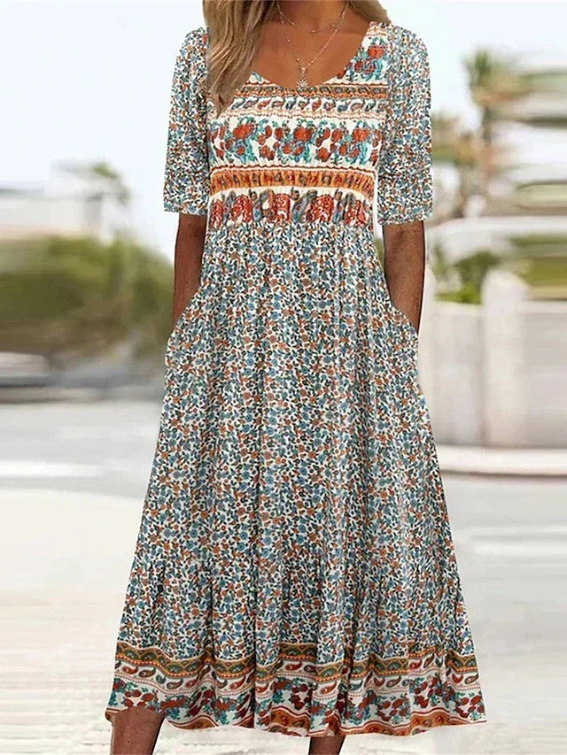 Holly | Women's Boho Midi Dress | Short Sleeve