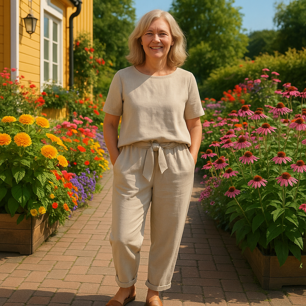Women's Two-Piece Set | Short Sleeve Top Tapered Trousers