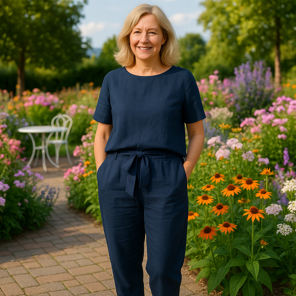 Women's Two-Piece Set | Short Sleeve Top Tapered Trousers