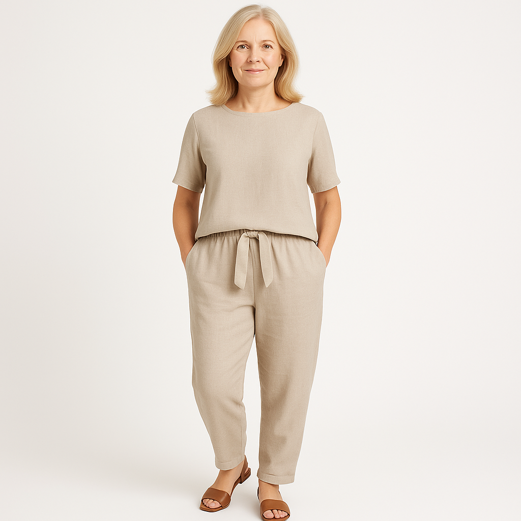 Women's Two-Piece Set | Short Sleeve Top Tapered Trousers