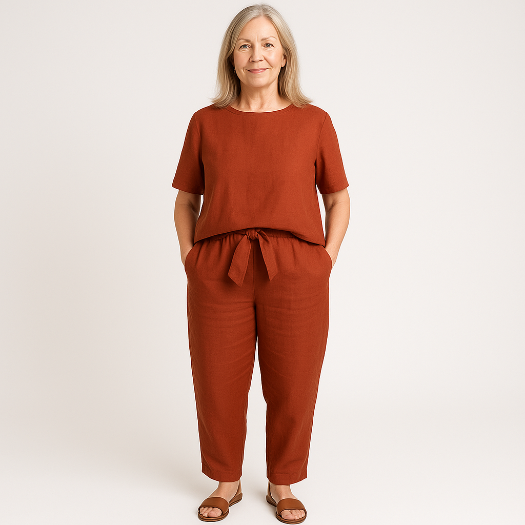 Women's Two-Piece Set | Short Sleeve Top Tapered Trousers