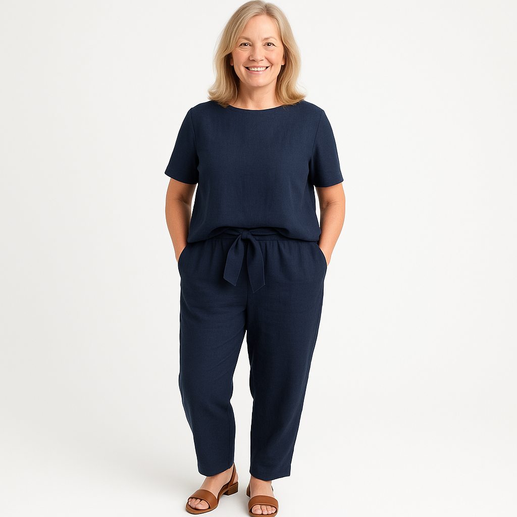 Women's Two-Piece Set | Short Sleeve Top Tapered Trousers