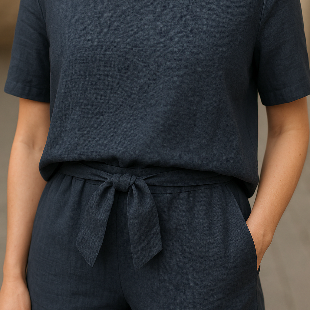 Women's Two-Piece Set | Short Sleeve Top Tapered Trousers
