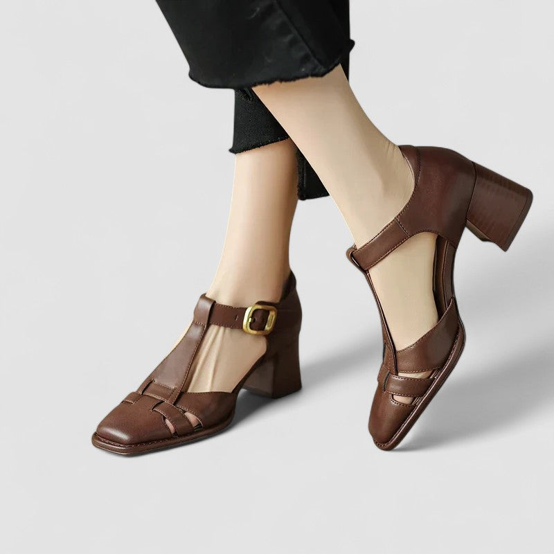 Lila | Block Heels for Women | Closed Toe T-Strap