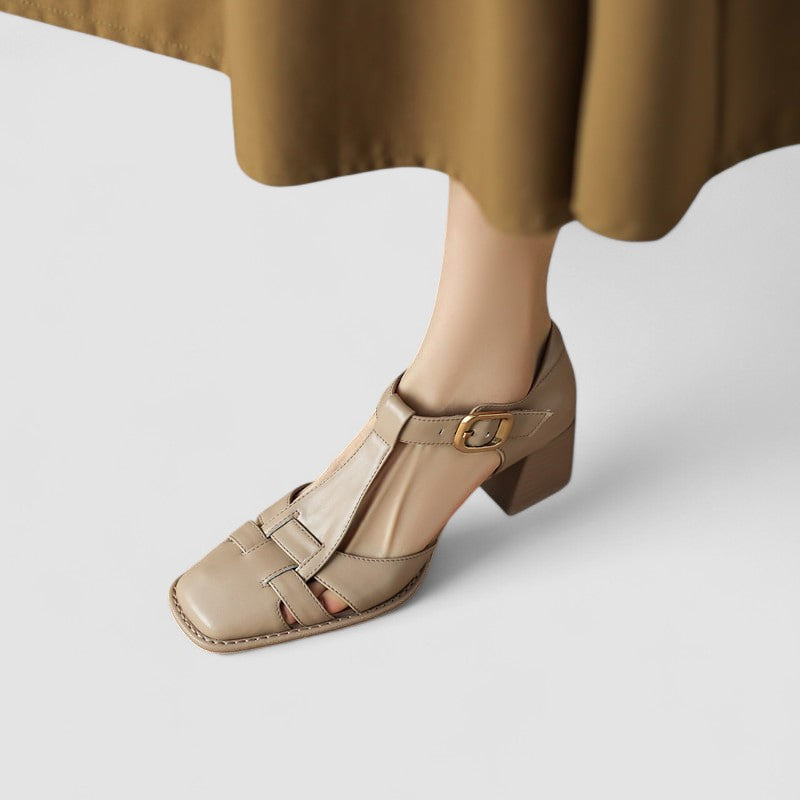 Block Heels for Women | Closed Toe T-Strap