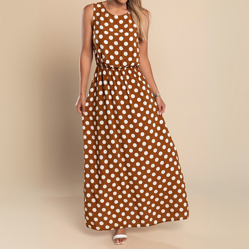 Ffion | Women's Dress | Sleeveless Maxi Polka Dot Print