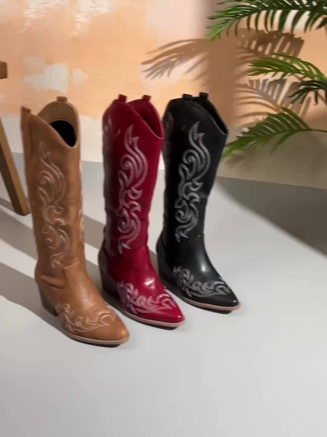Della | Cowboy Boots For Women | Knee-High Block Heel