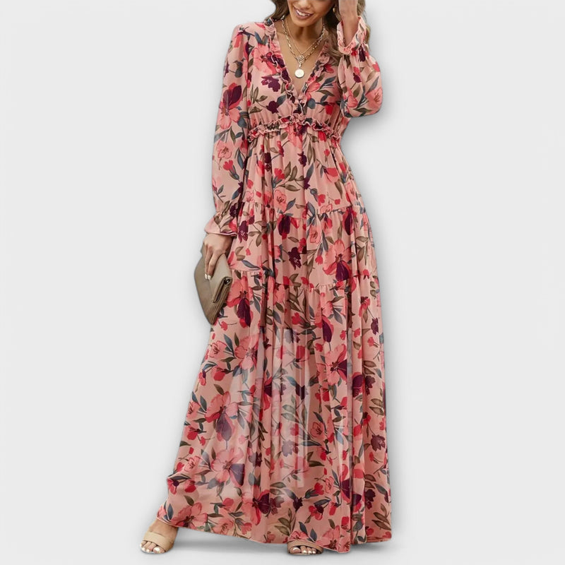 Yvonne | Women's Floral Maxi Dress | Pleated