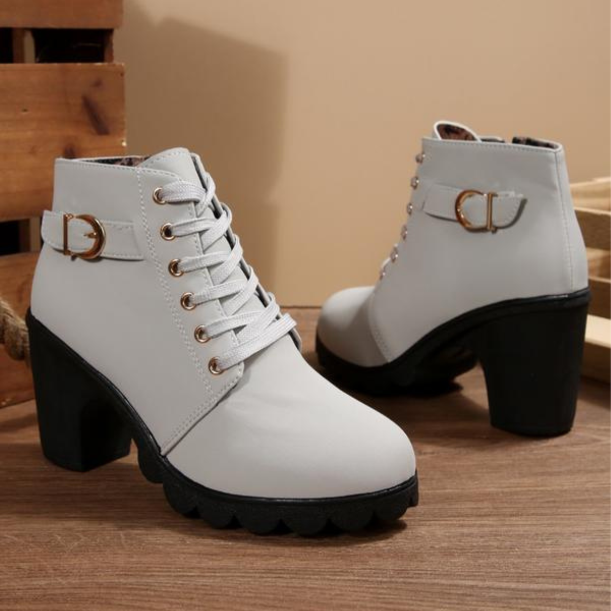 Boots For Women | Lace Up Ankle Block Heel