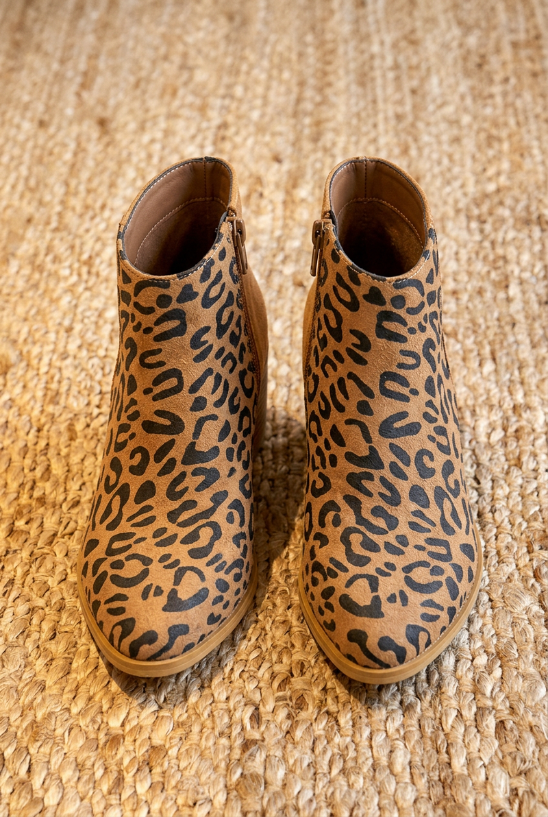 Rhea | Boots for Women | Ankle-Height Block Heel and Leopard Print