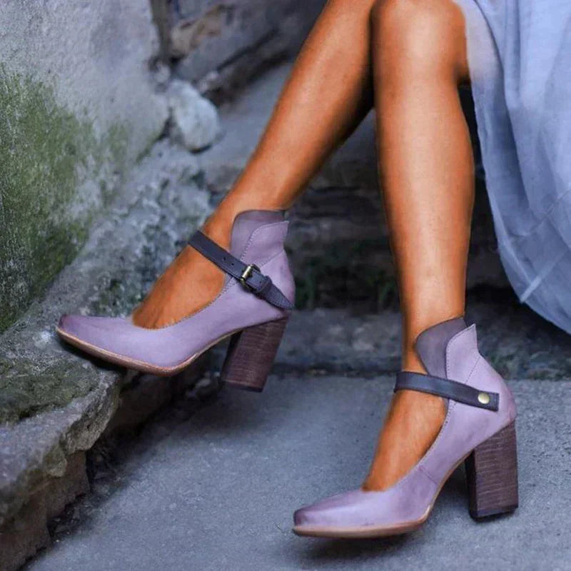Brooke | Heels For Women | Closed Toe With Ankle Strap Block Heel