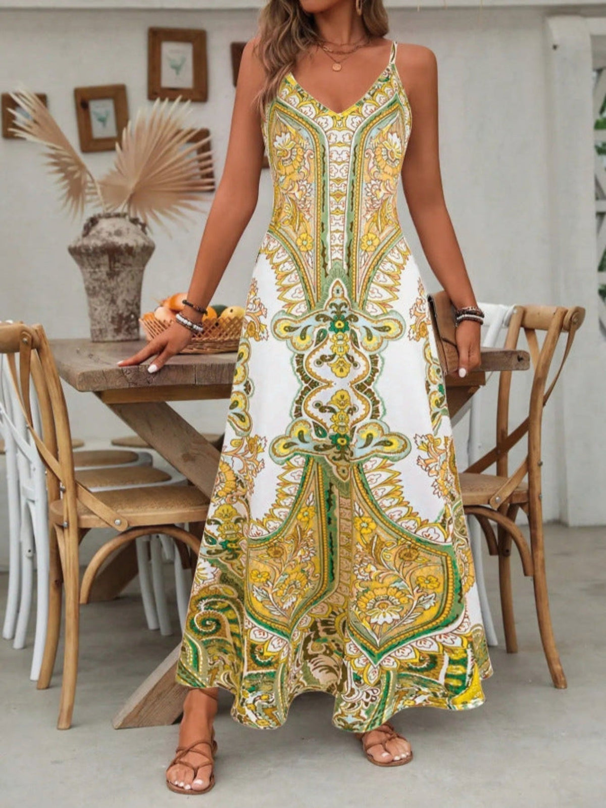 Women's Boho Maxi Dress | Paisley V-Neck