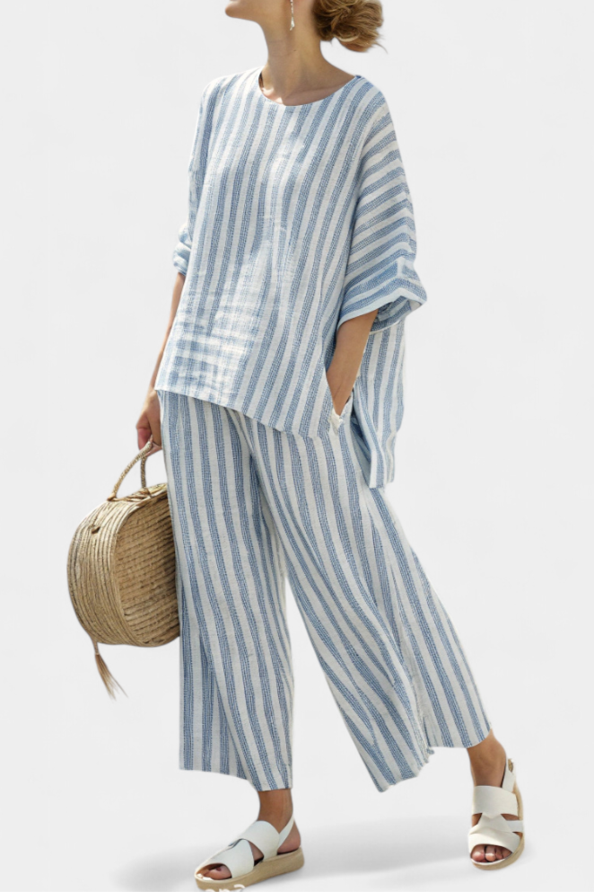 Philippa | Women's Two-Piece Set | Blue Striped