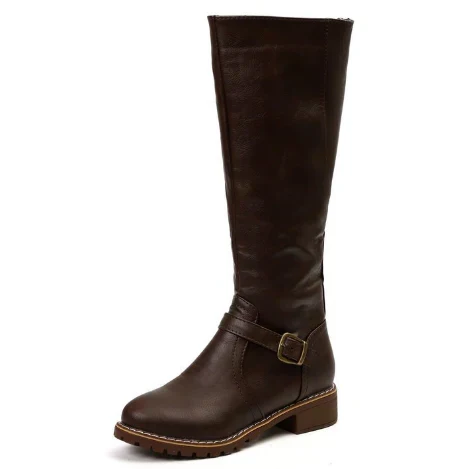 Saffron | Boots For Women | Knee High Flat Heel With Buckle Strap