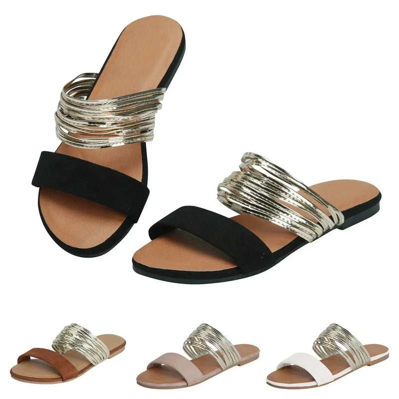 Kaye | Sandals For Women | Open Toe Slide With Multi Band Detail