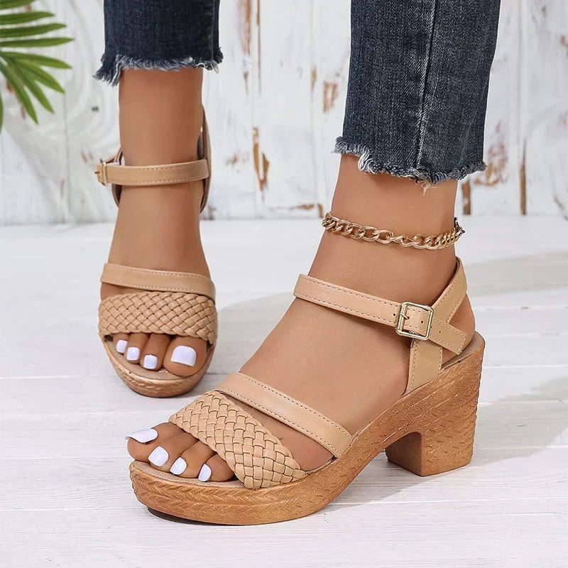 Greta | Sandals For Women | Braided Strap Block Heel Style