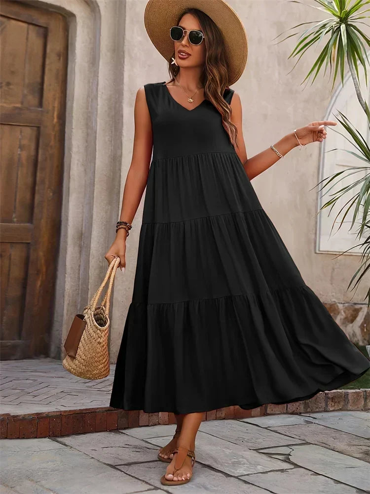 Hazel | Women’s Dress | Sleeveless V-Neck Maxi