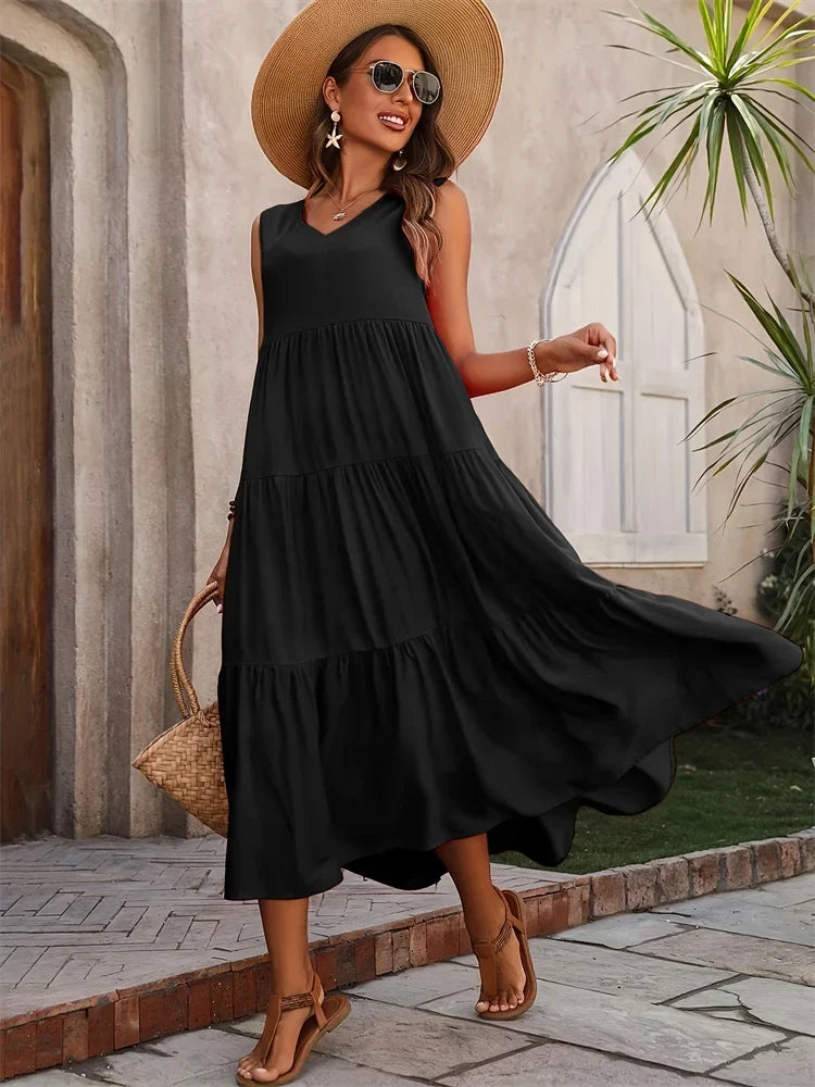 Hazel | Women’s Dress | Sleeveless V-Neck Maxi