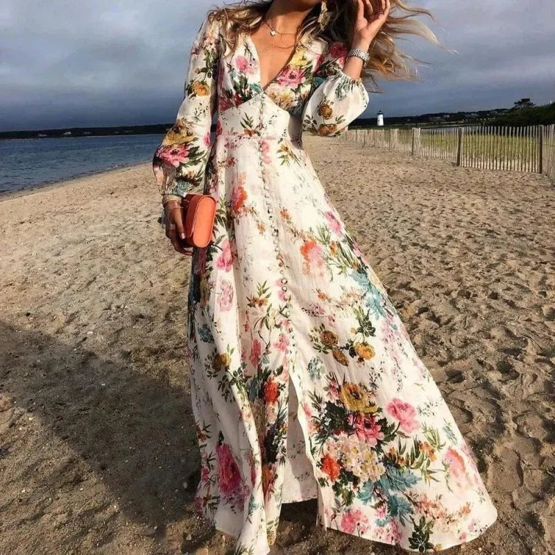 Tara | Women's Beach Maxi Dress | Long Sleeve Floral