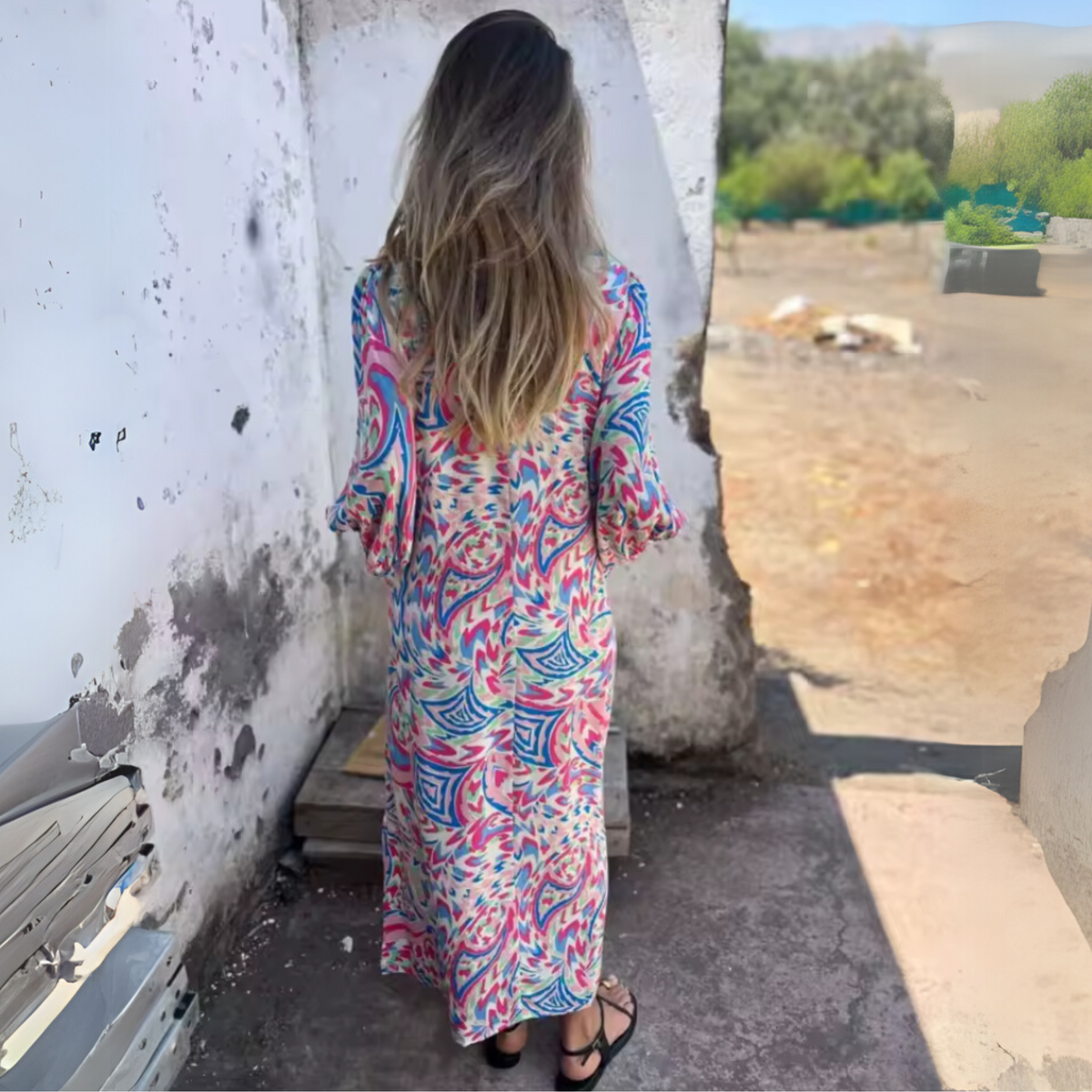 Women's Spring Dress | Printed Pocket Long Sleeve Maxi