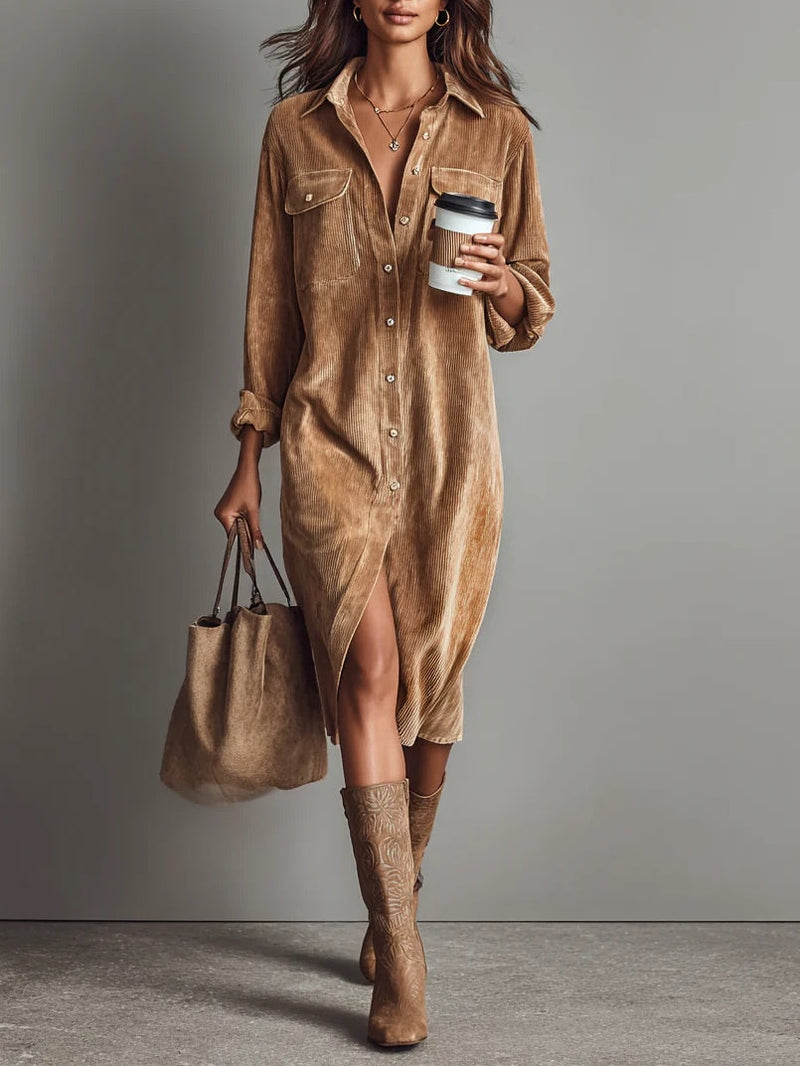 Bess | Women's Dress | Sleeve Midi Button Down Collar