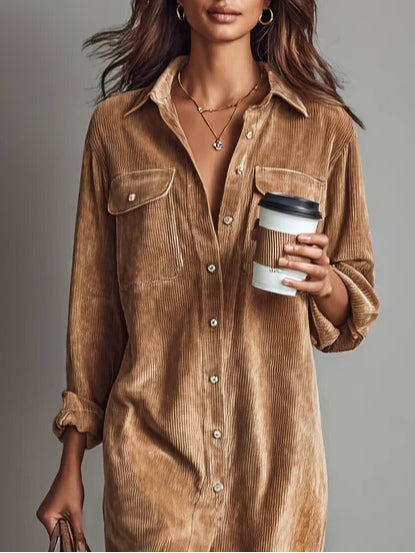 Bess | Women's Dress | Sleeve Midi Button Down Collar