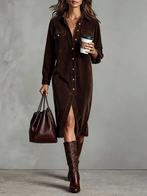 Women's Dress | Sleeve Midi Button Down Collar