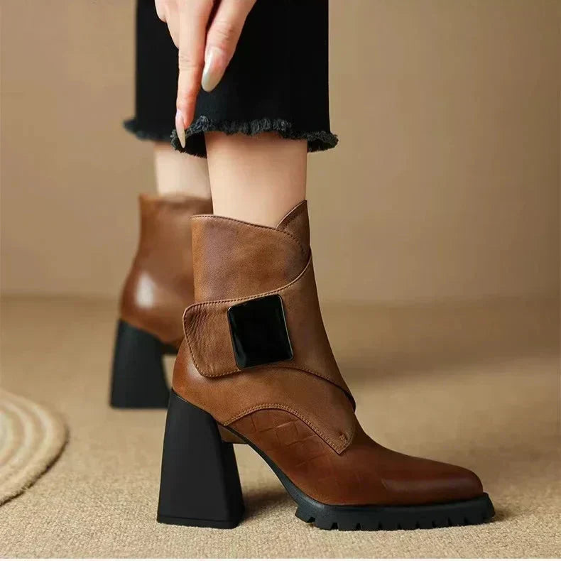 Boots For Women | Ankle Block Heel With Strap Detail