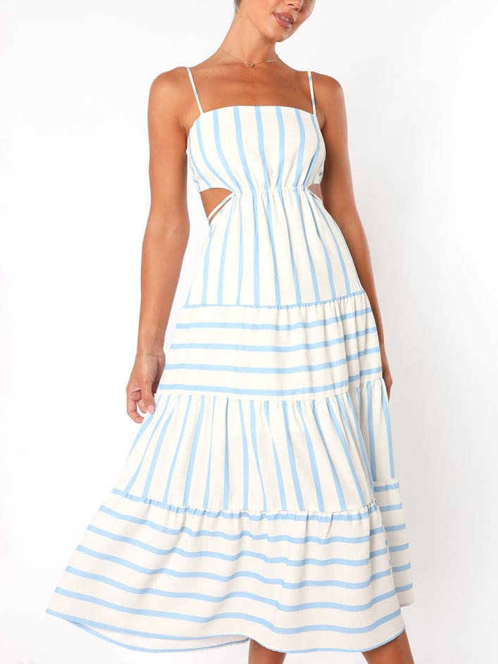 Cerys | Women's Midi Sundress | Striped Open Back