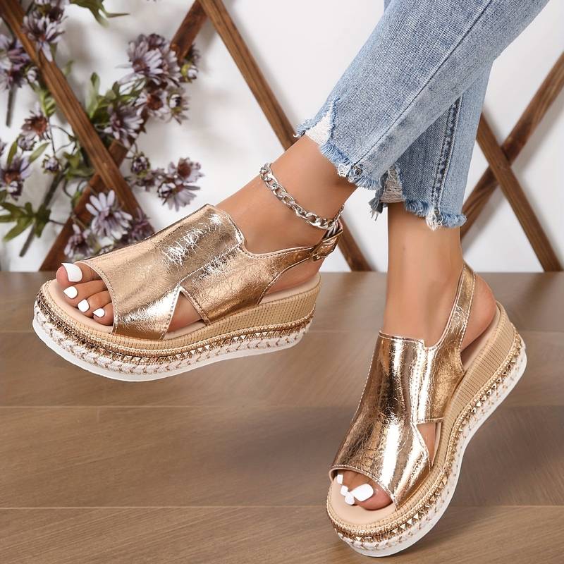 Sandals For Women | Metallic Platform Slingback Design
