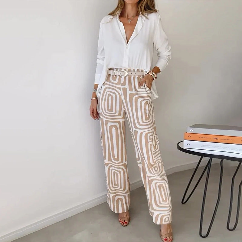 Women's Two-Piece Set | Long-sleeve Shirt and Matching Trousers
