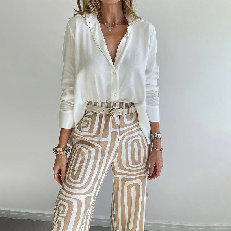 Women's Two-Piece Set | Long-sleeve Shirt and Matching Trousers