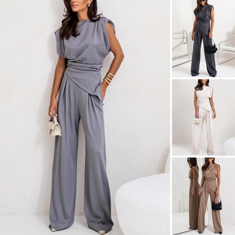 Molly | Women's Two-Piece Set | Draped Top and  Wide-leg Trousers