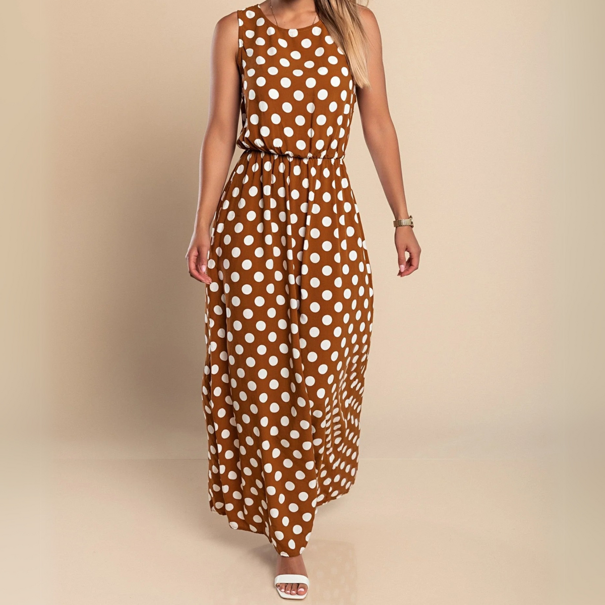 Women's Dress | Sleeveless Maxi Polka Dot Print