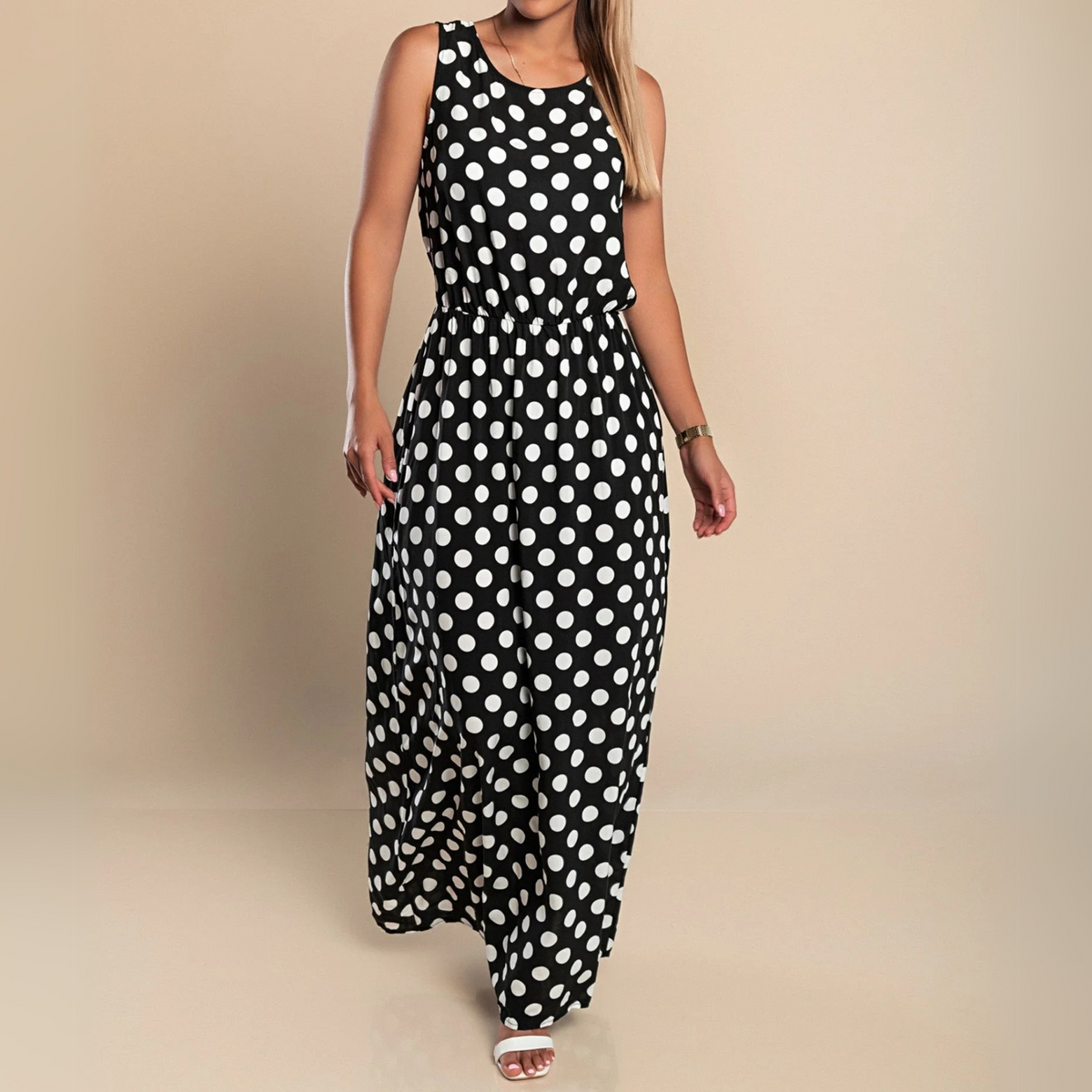 Women's Dress | Sleeveless Maxi Polka Dot Print