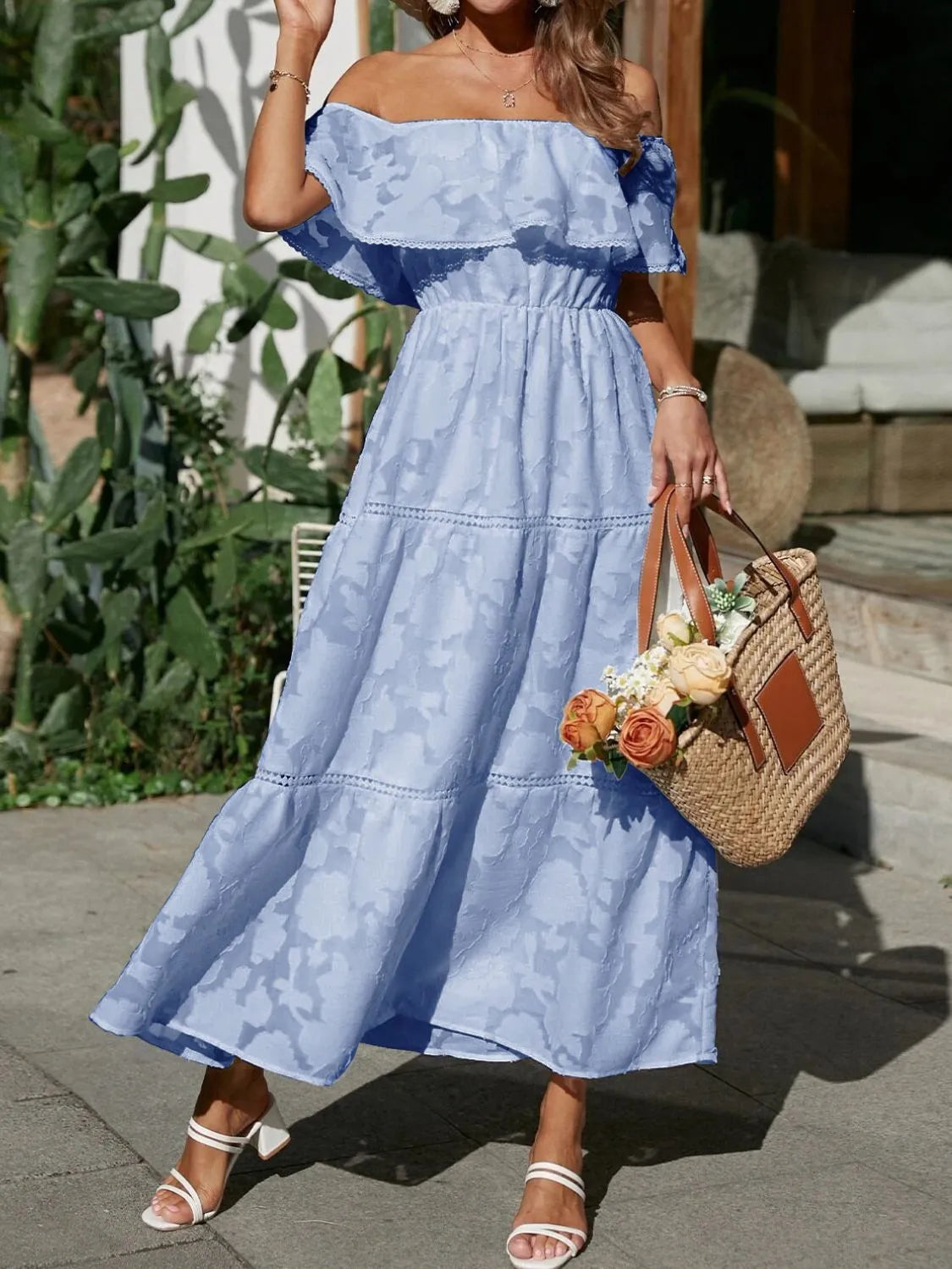 Bianca | Women's Wedding Guest Midi Dress | Off-Shoulder Tiered